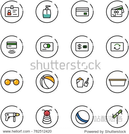 line vector icon set - identity vector liquid soap credit card