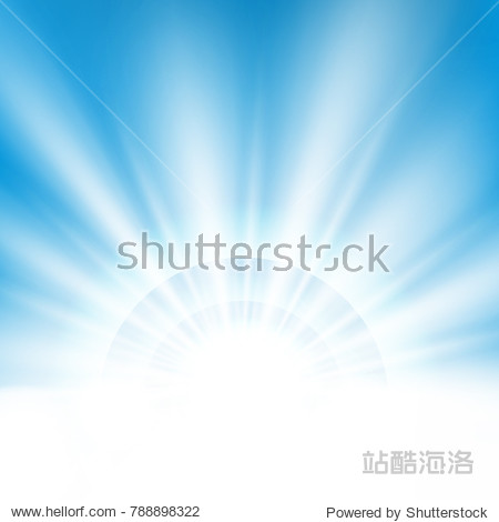 center sunburst light effect on clean blue sky background with