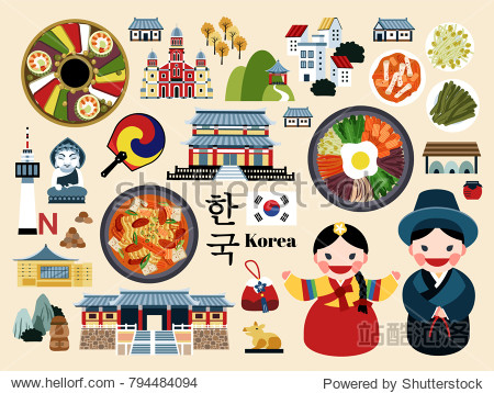 lovely korea travel concept set korean traditional culture