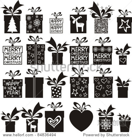 24 gift box icons isolated on white background.