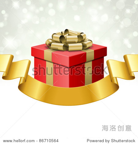 gift with gold ribbon banner and light vector background eps 10