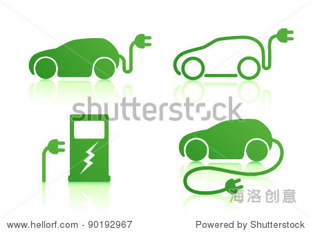 矢量图的电动汽车和充电点图标 - 科技,符号\/标