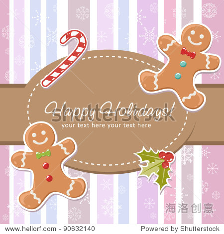 cute christmas card with smiling gingerbread man delicious candy