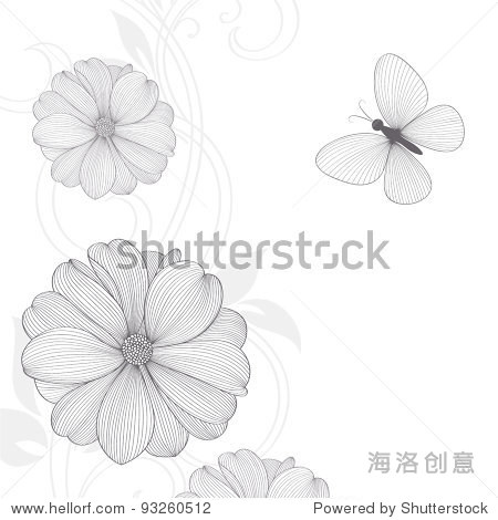 hand <strong>drawing</strong> floral background with butterfly.