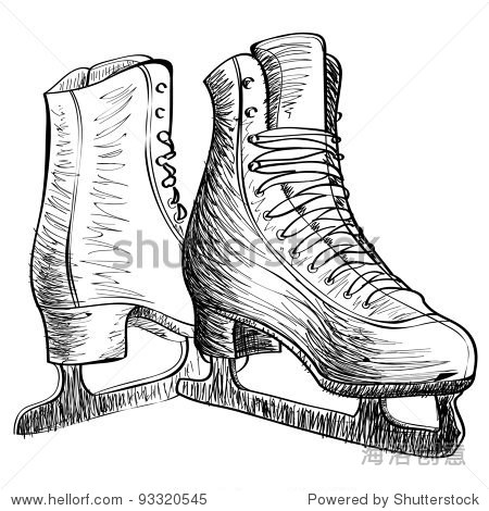 skates ice cartoon sketch vector illustration