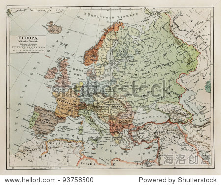 古董在19世纪末欧洲地图--从Meyers词汇书中图