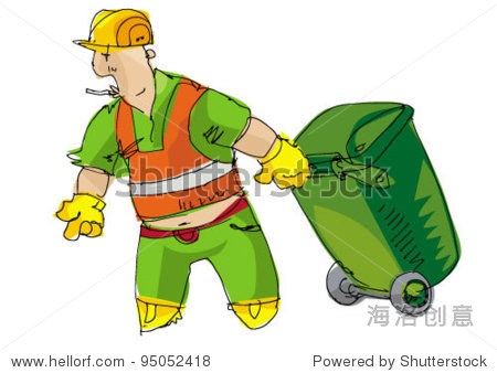 dustman with bin - cartoon