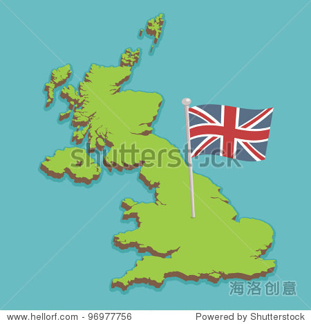 地图的英国国旗国旗,没有渐变或幻灯片图片