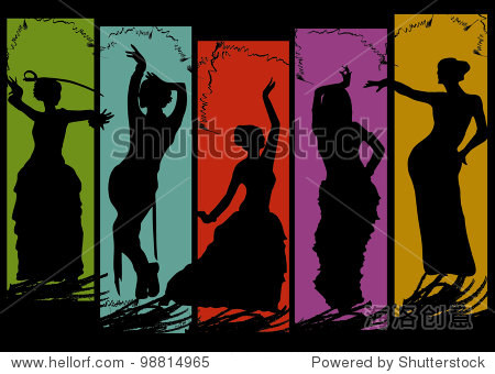 belly dancing black woman silhouette on color background