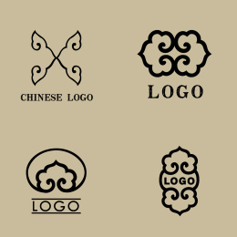 中国古典吉祥 图案 x 字母 标志logo素材 祥云 卷草 对称