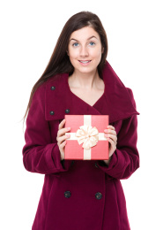happy woman hold with red gift box