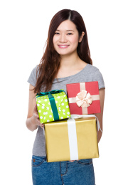 young woman hold with giftbox