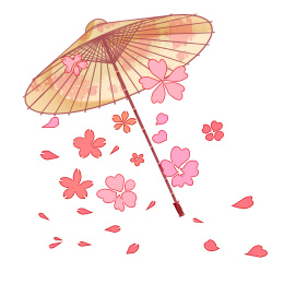 手绘卡通樱花雨油纸伞插画