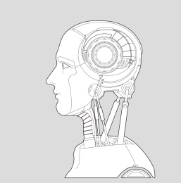 人工智能ai机器人侧脸蓝图矢量插画设计素材