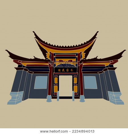 建水朱家花园 古典门楼建筑剪影矢量