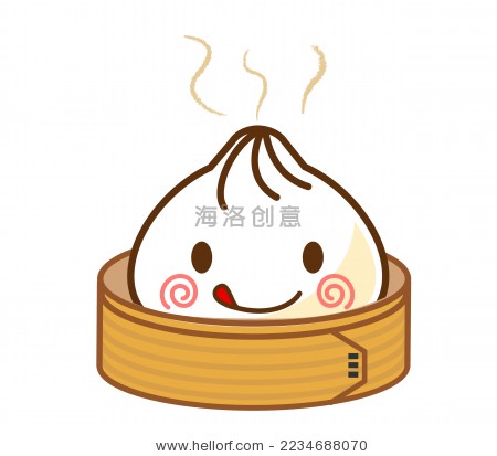 卡通画可爱的蒸笼和包子先生