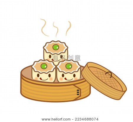 卡通画可爱的蒸笼和烧卖先生