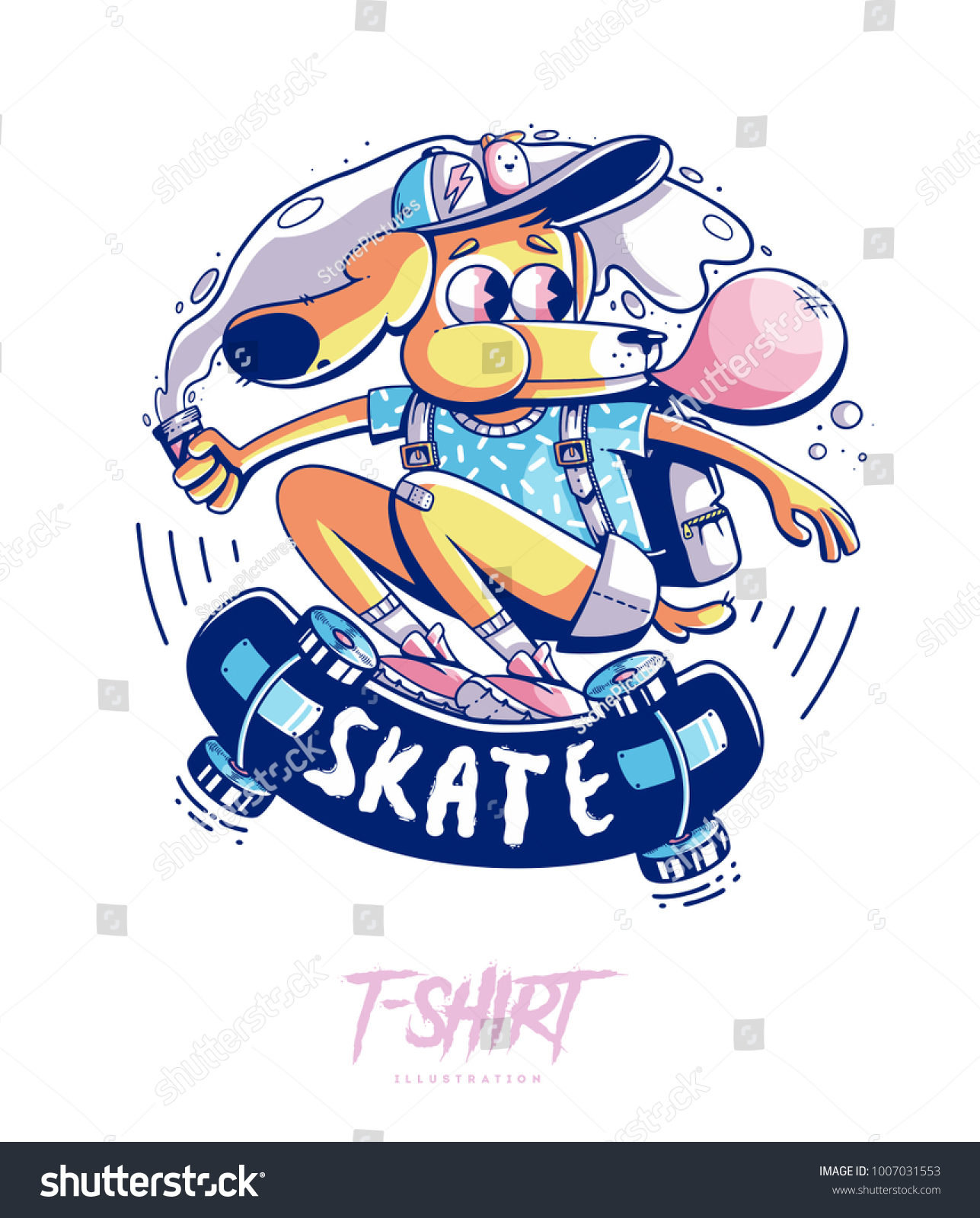 Poster  card or t-shirt print with stylish dog skater. Trendy hipster style illustration. Vector