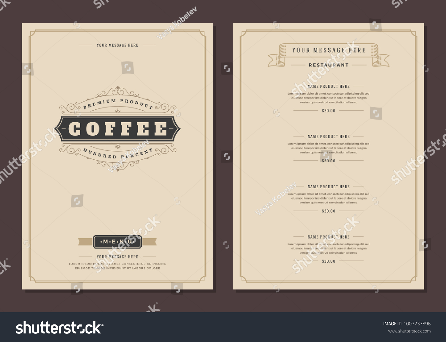 Coffee shop logo and menu design vector brochure template.