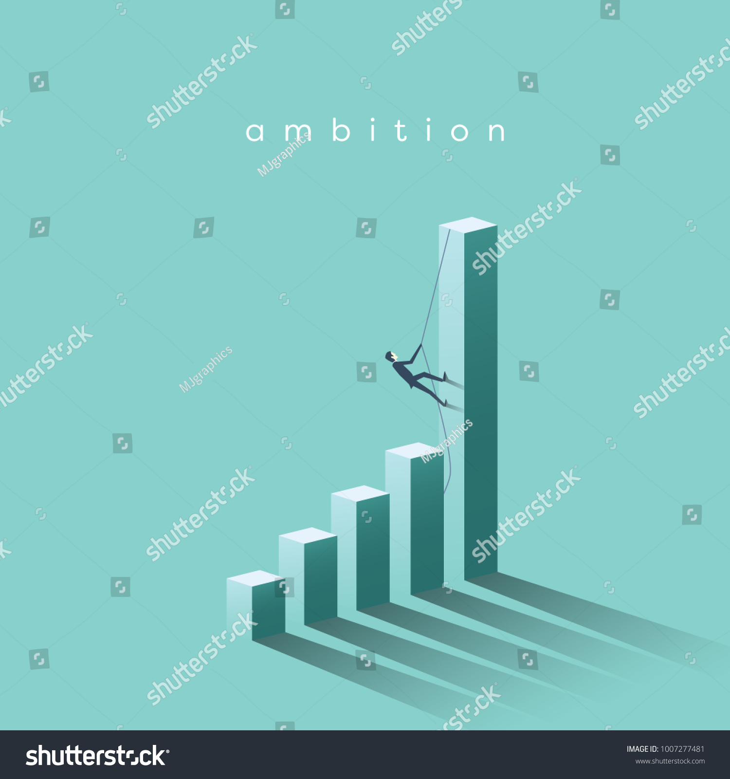 Ambition vector concept with businessman climbing on graph columns. Success  achievment  motivation business symbol. Eps10 vector illustration