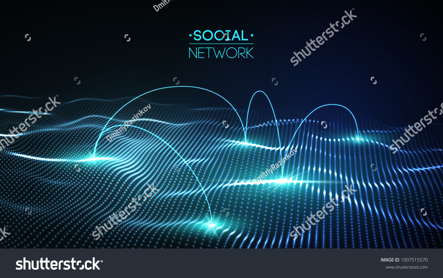 Network connection concept blue vector illustration. Futuristic hexagon perspective wide angle lanscape. Futuristic honeycomb concept. 3d landscape. Big data digital background.