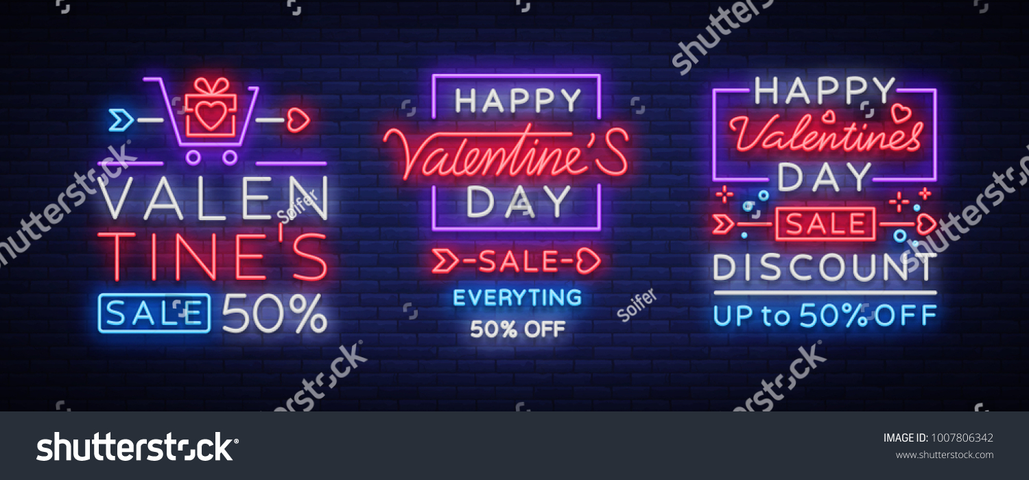 Valentine's Day is a proposal  a collection of neon-style banner templates. Set neon signs  posters for shop design  colorful banner  neon advertising  flyers  leaflets  brochures. Vector