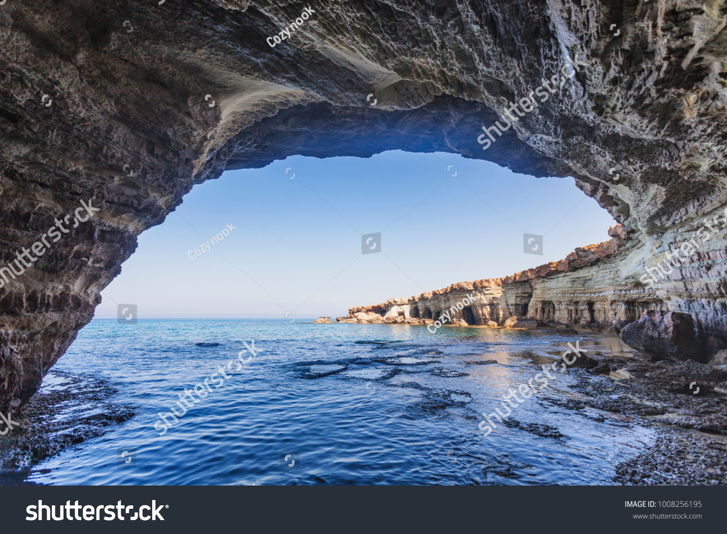 Sea caves of Cavo greco cape. Ayia napa  Cyprus. Mediterranean sea landscape