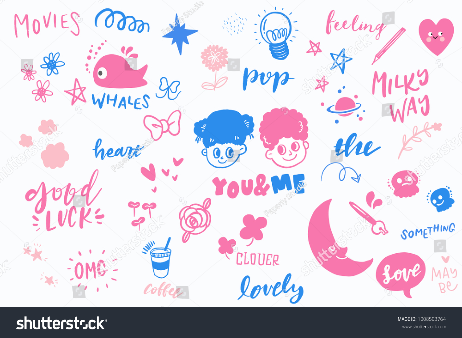 Vector Retro Stickers Graphics Collection  Hand Drawn Doodle Elements Set  Pop Color Backgrounds  Retro Apparel Sticker Illustration  Lovely Characters