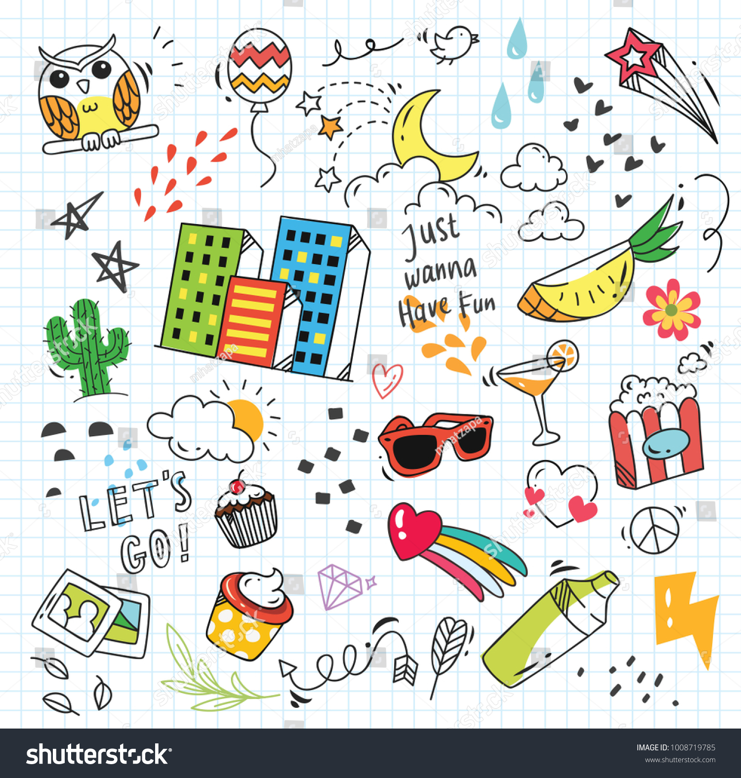 Set of colorful doodle on paper background