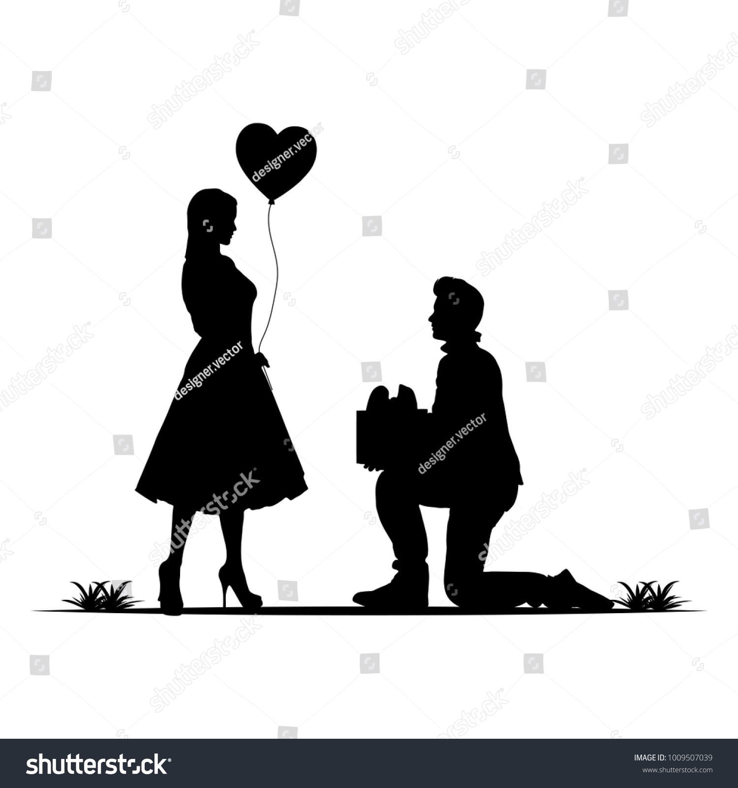 Vector silhouette of a couple in love. Happy Valentines illustration