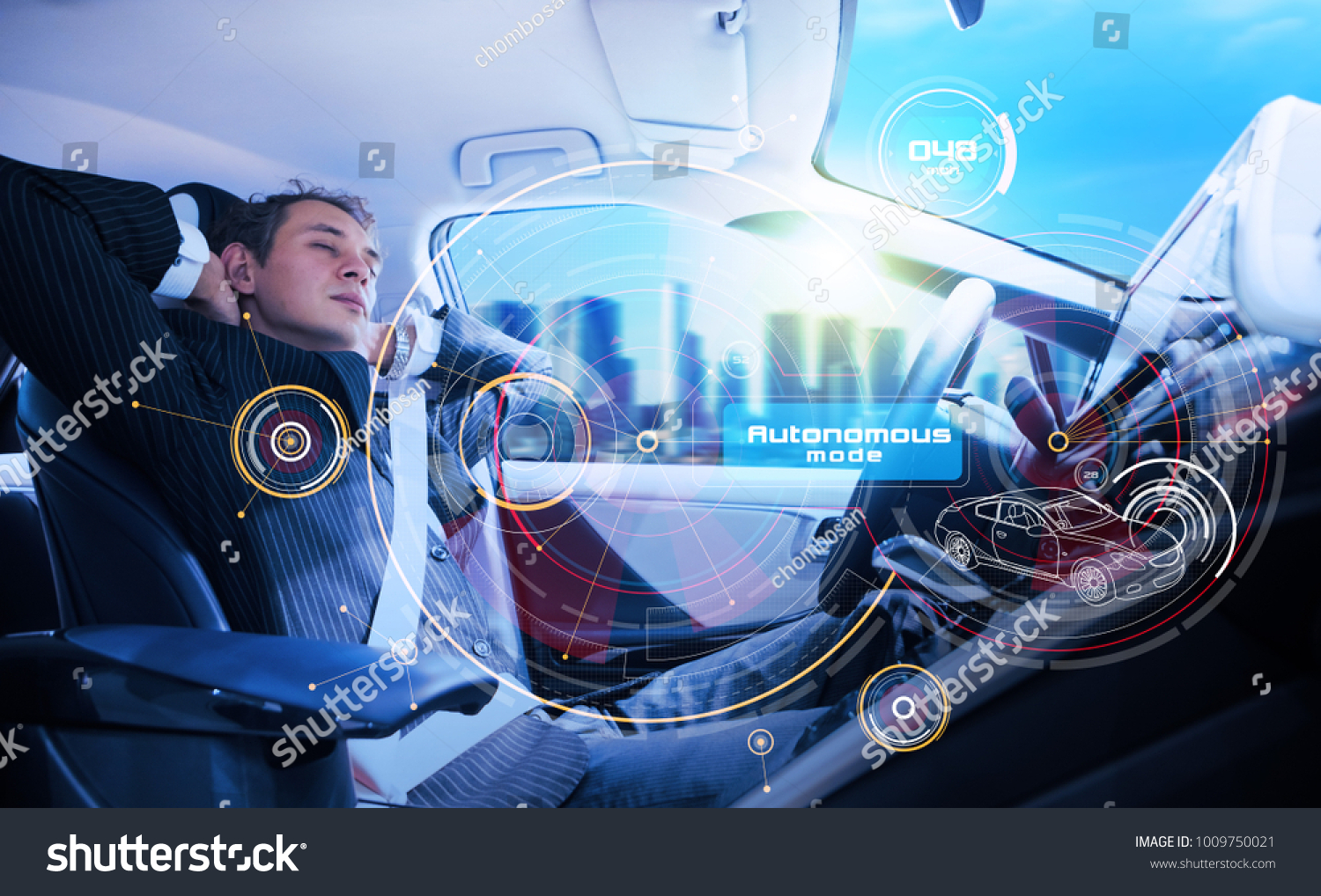 Sleeping man in the autonomous car.