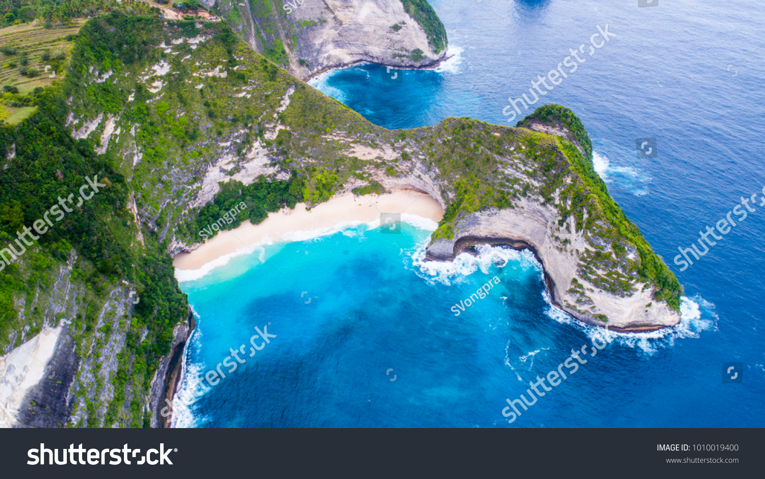 An aerial view of island and beach in Bali  Indonesia.