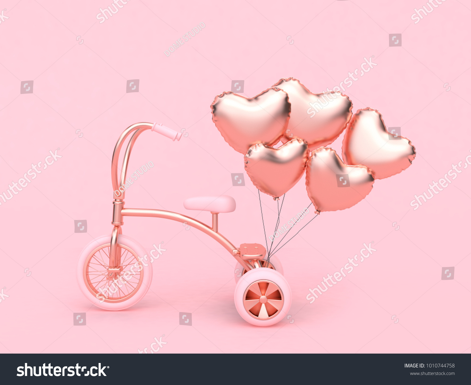 pink tricycle-bike heart balloon floating 3d rendering love valentine concept