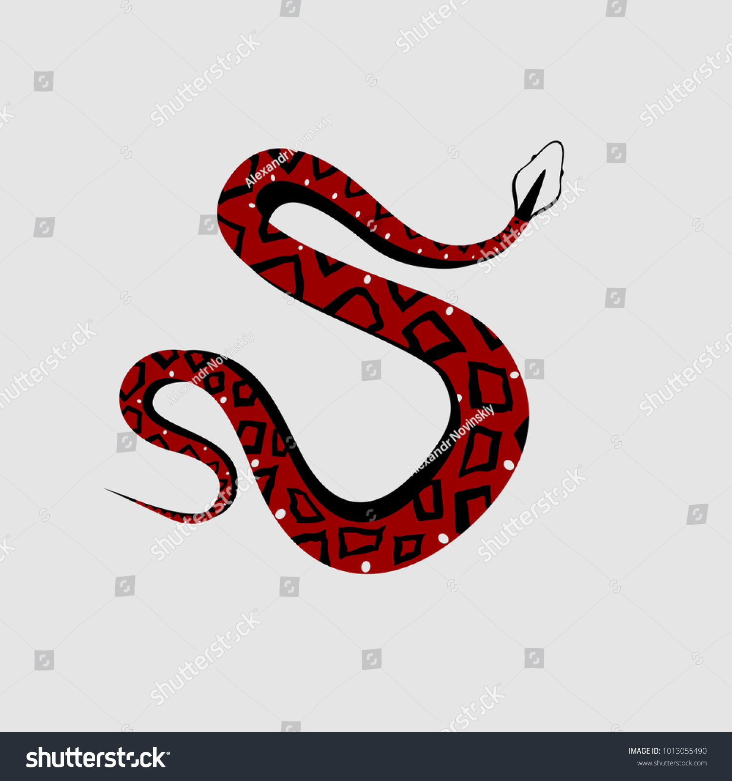 Red snake vector black white bifurcated tongue