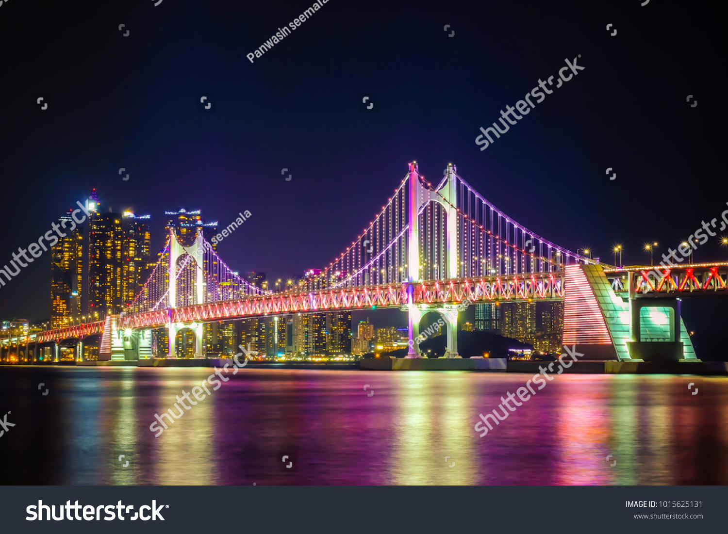 Beautiful Gwangan Bridge at night time in Busan city  South Korea.