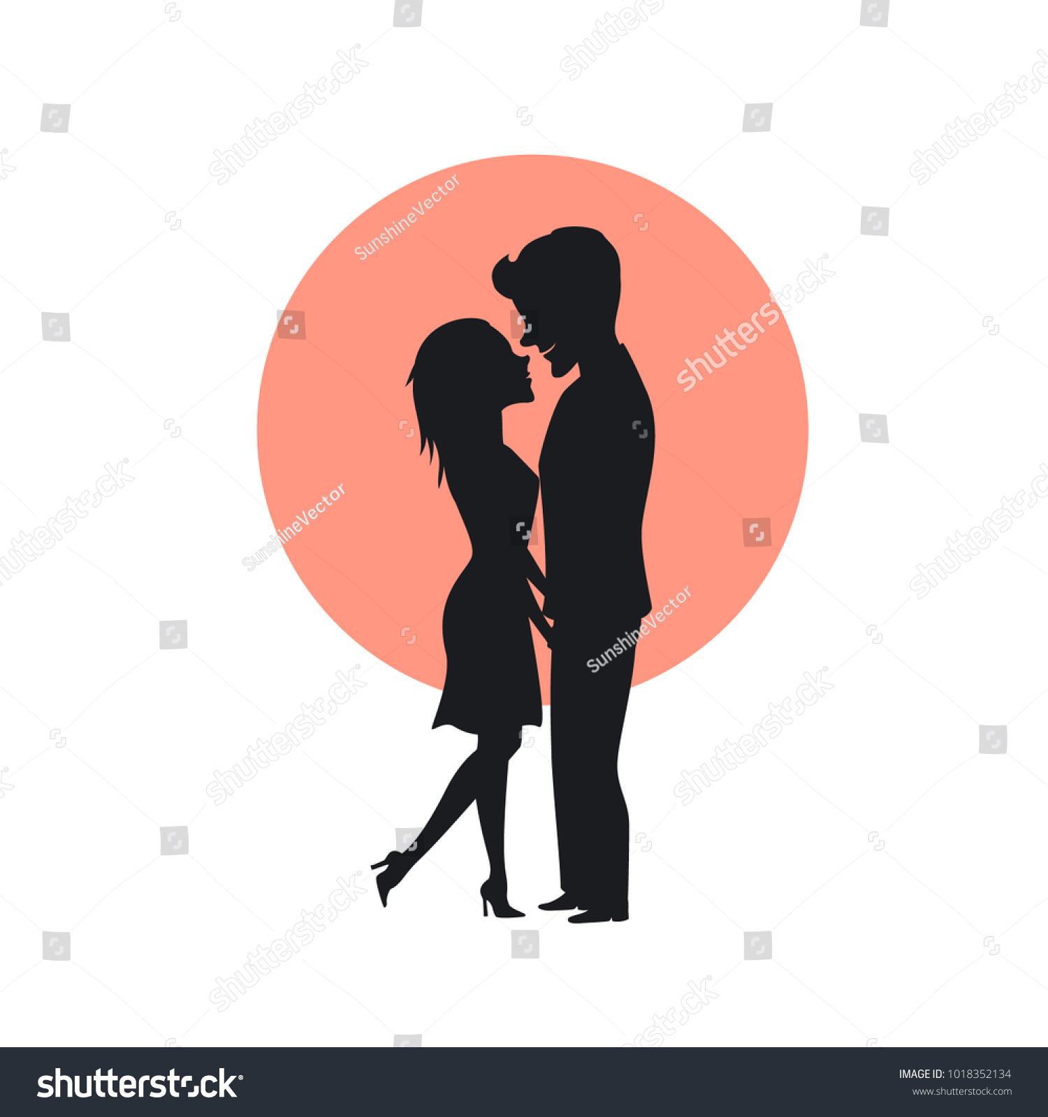 silhouette of  couple in love holding hands  looking at each other romantic vector illustration
