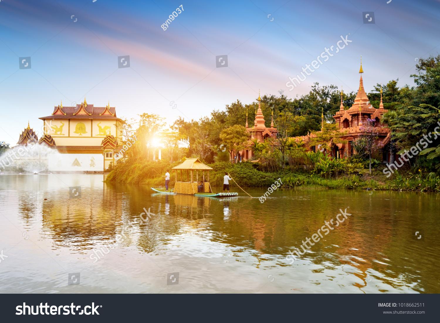 Beautiful Lancang River and Buddhist architecture  Xishuangbanna  China.