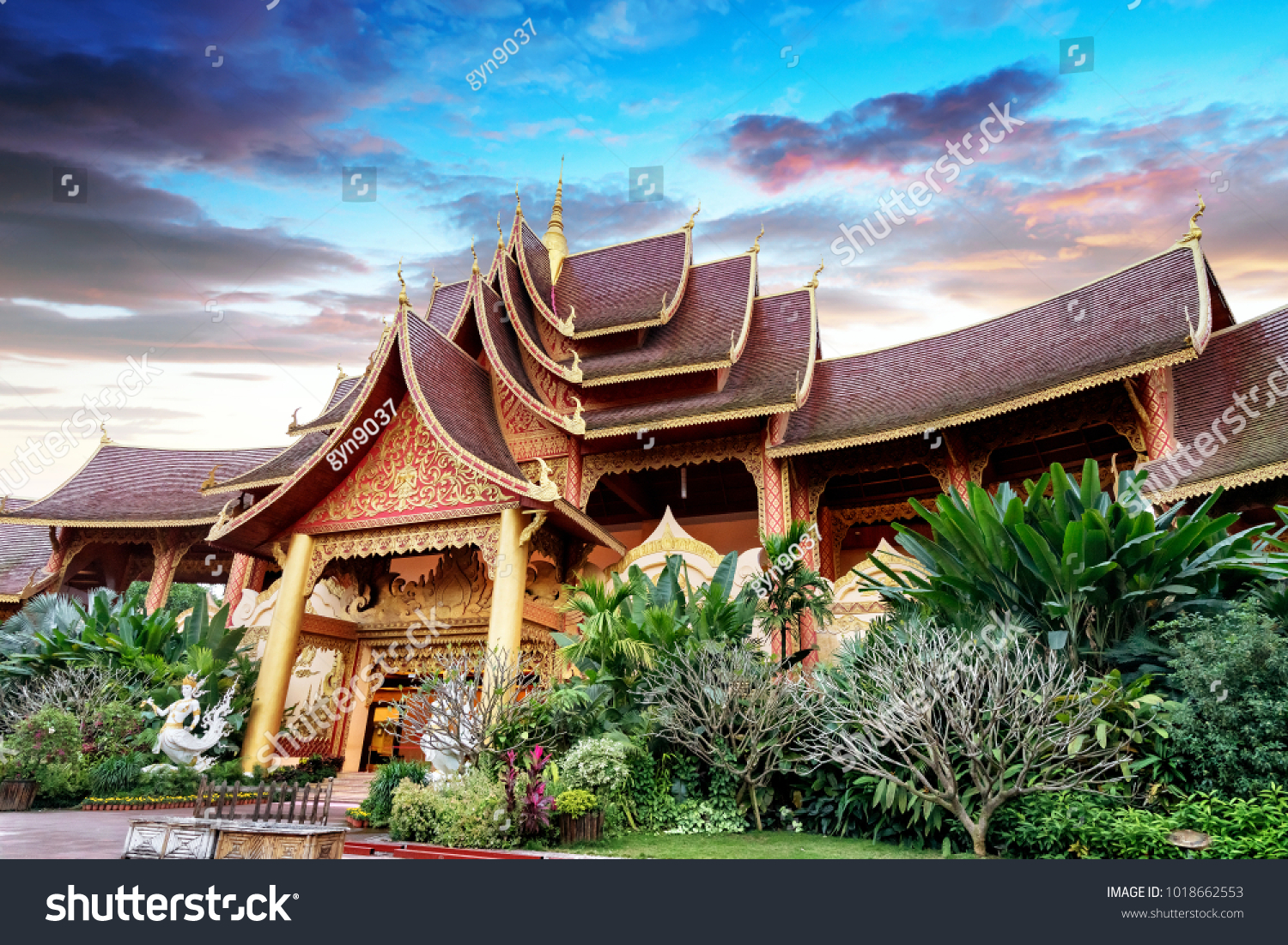 Beautiful buildings in ancient temples in Xishuangbanna  Yunnan  China.