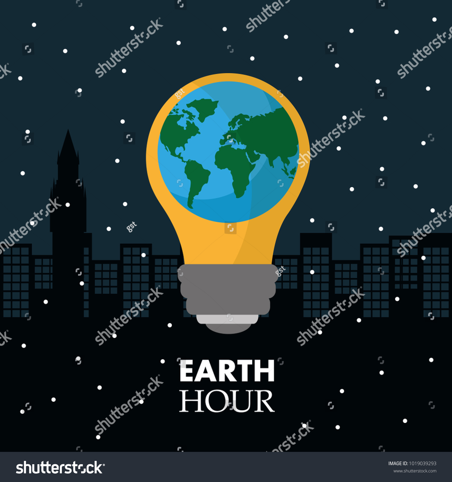 earth hour in the light bulb scene night town