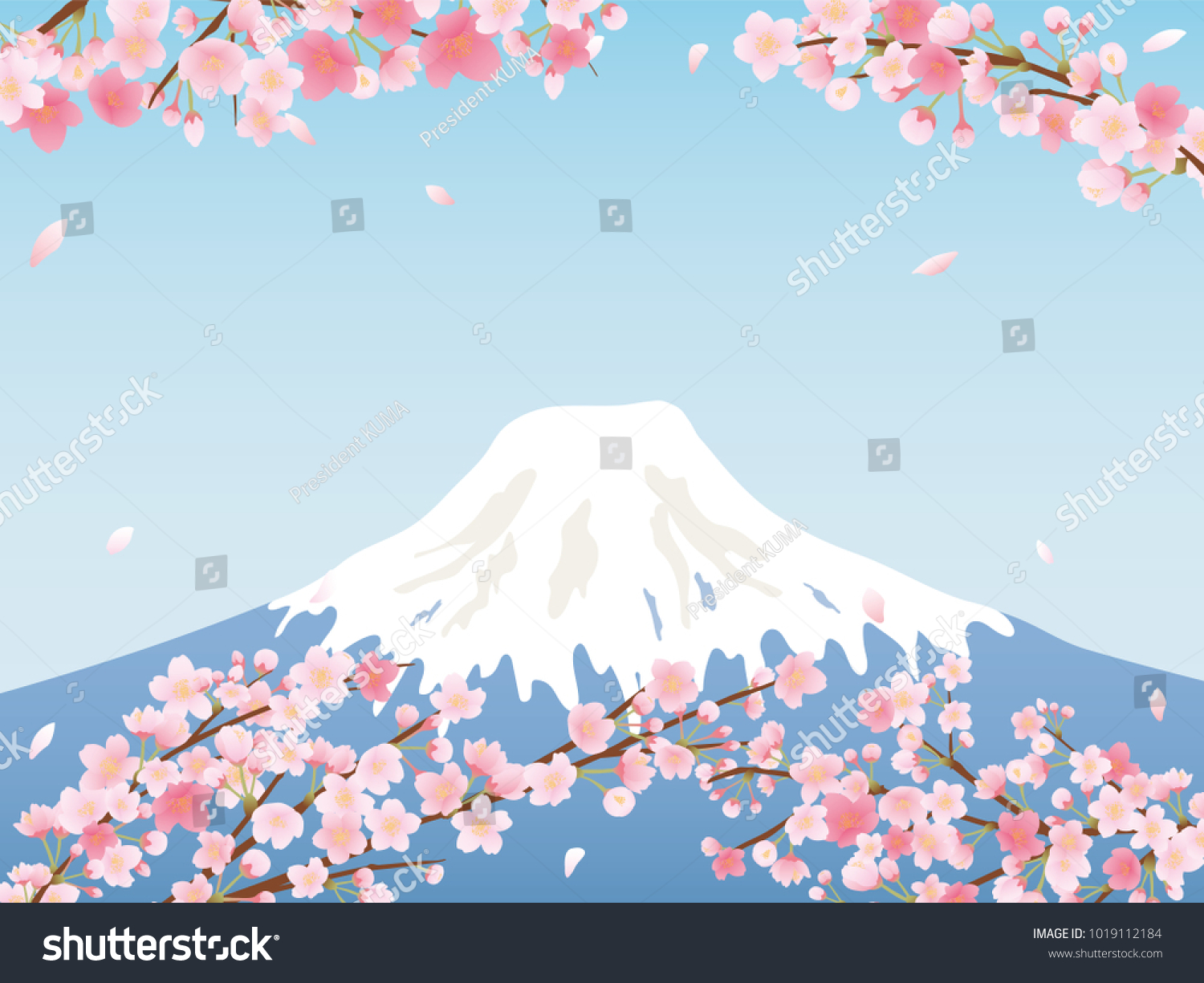 Mt. Fuji which is the highest mountain in Japan and cherry blossoms