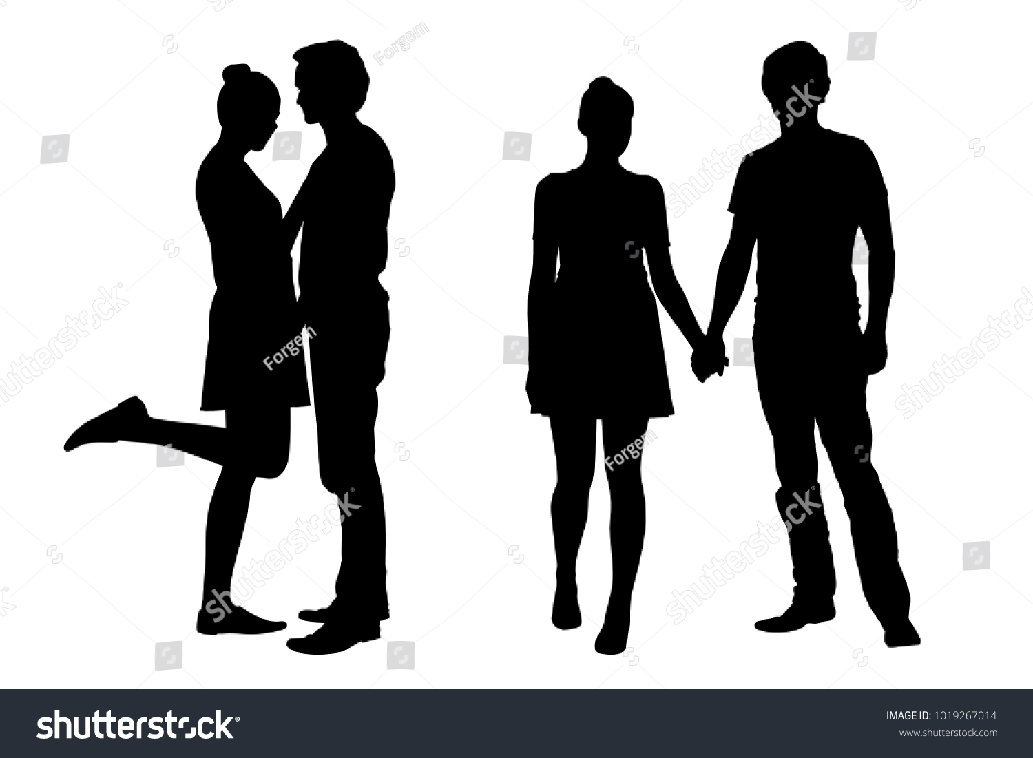 Set of vector silhouettes of a couple of young lovers - suitable for Valentine's Day