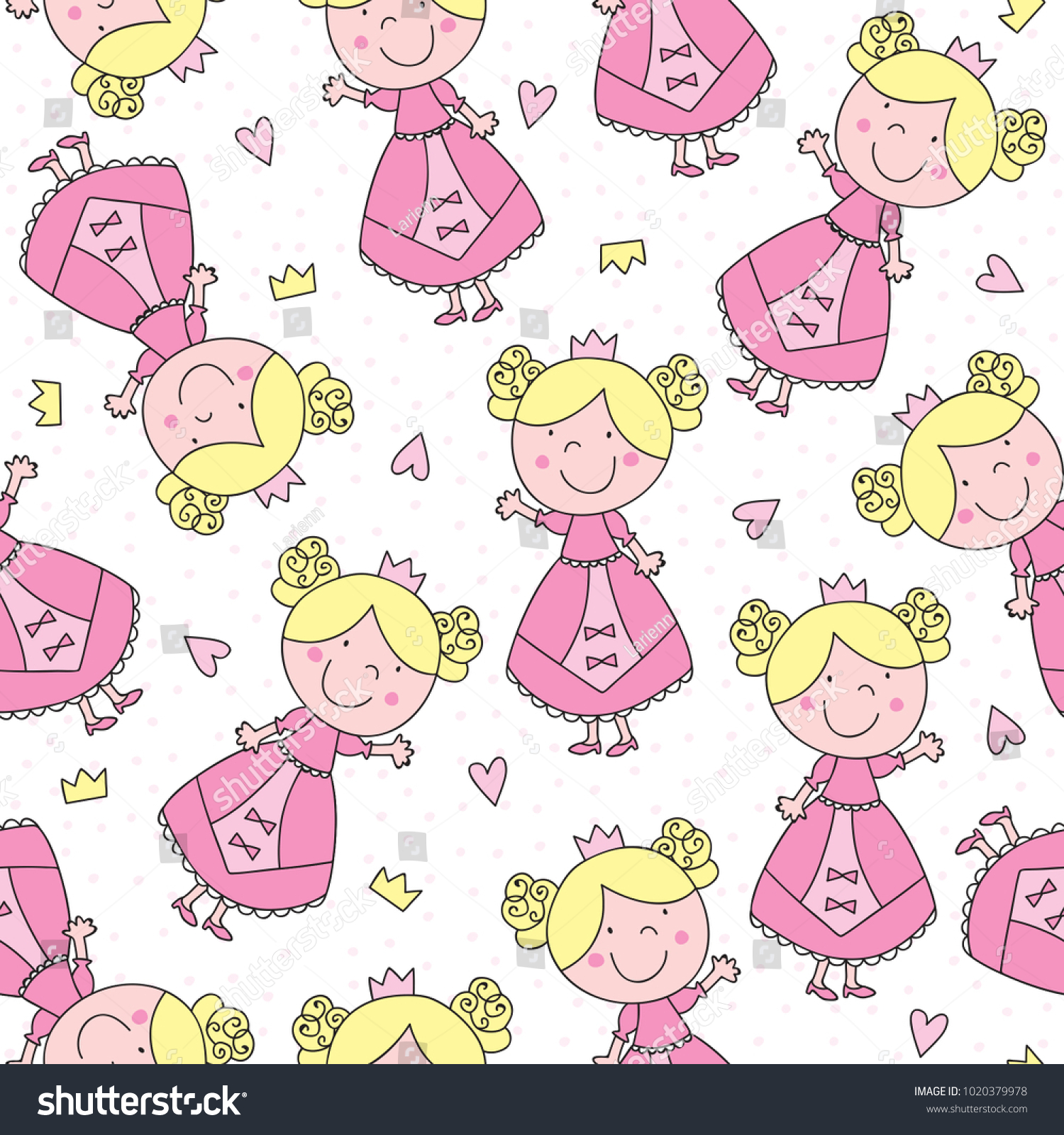 seamless cute princess pattern vector illustration