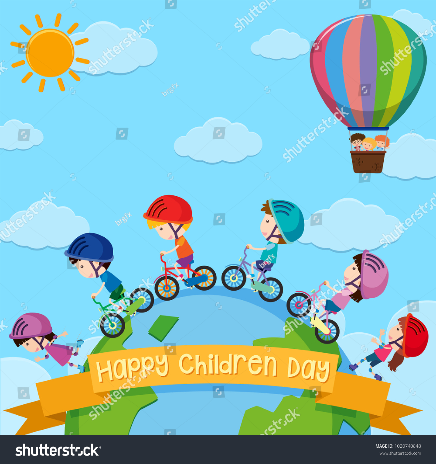 Poster design for children day with kids around the world illustration