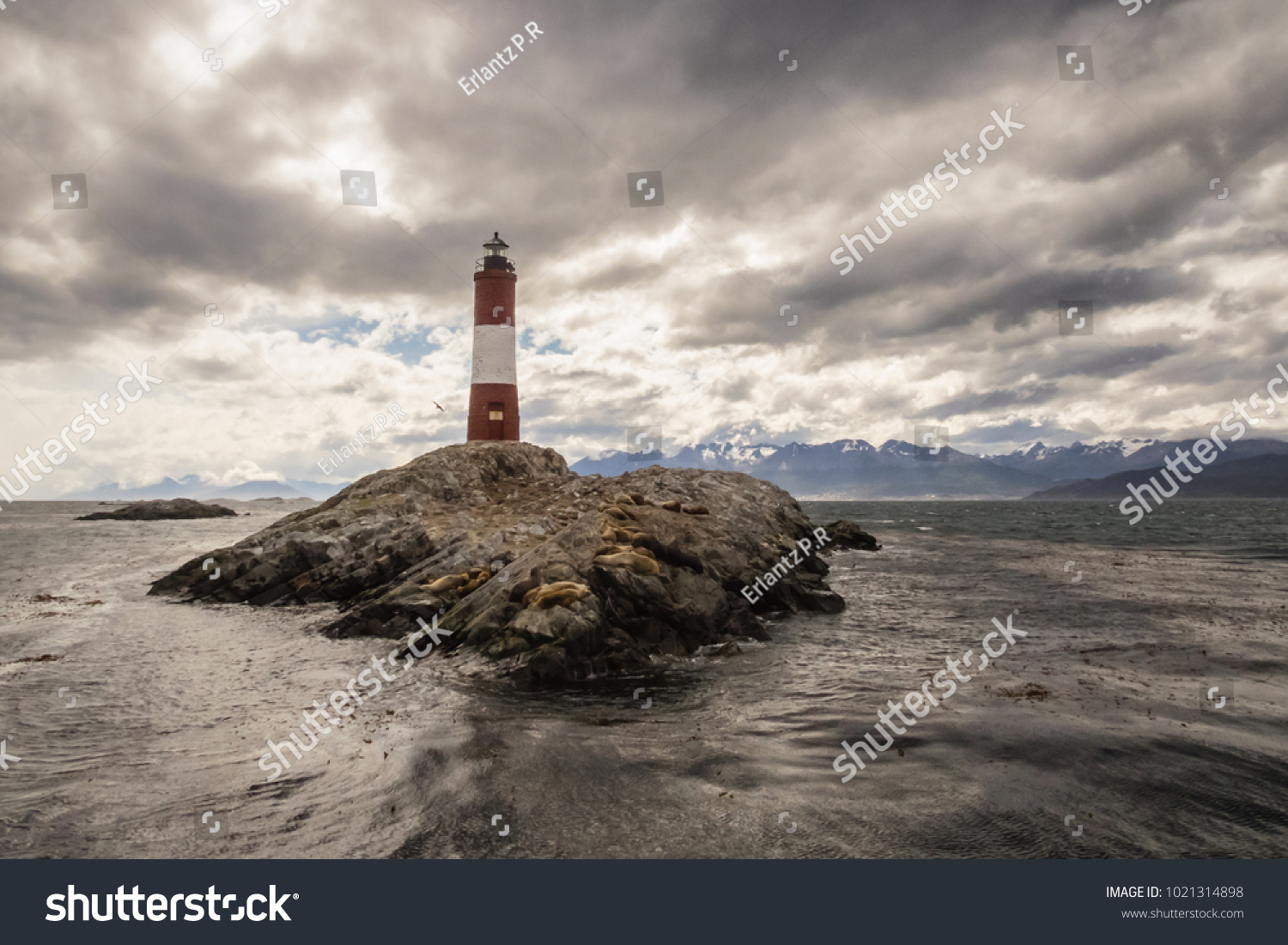 Les Eclaireurs lighthouse island in the middle of the Beagle Channel  close to Ushuaia city in Argentina. Tierra del Fuego Island  Patagonia.