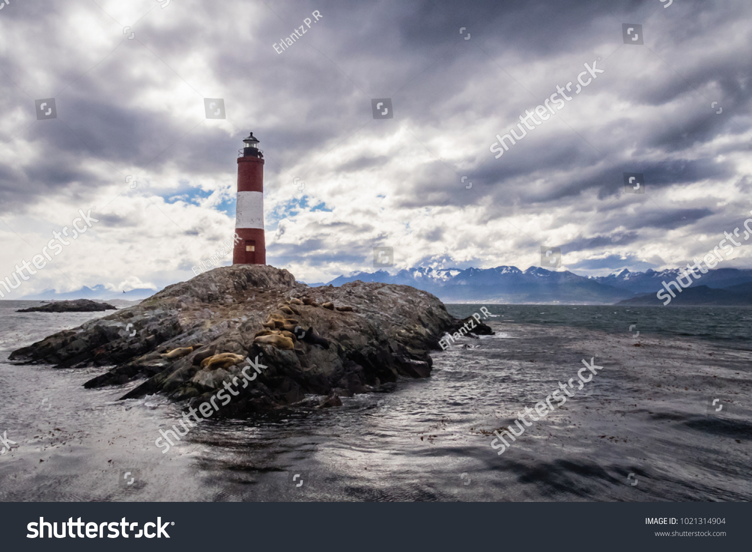 Les Eclaireurs lighthouse island in the middle of the Beagle Channel  close to Ushuaia city in Argentina. Tierra del Fuego Island  Patagonia.