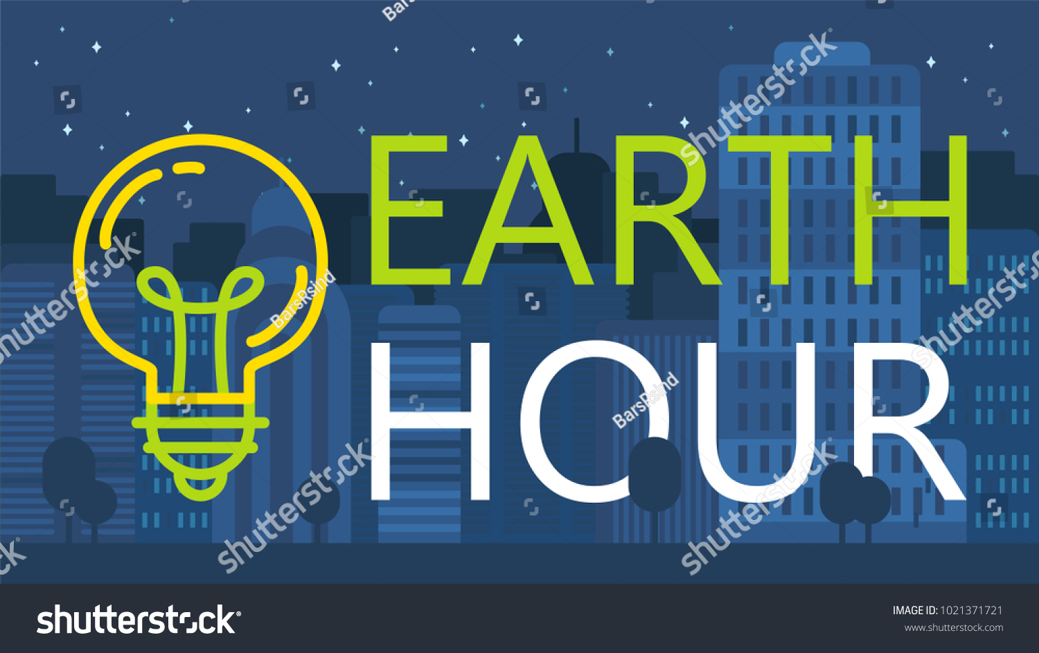 Earth Hour Banner With Lamp And Text. Ecology poster. Vector
