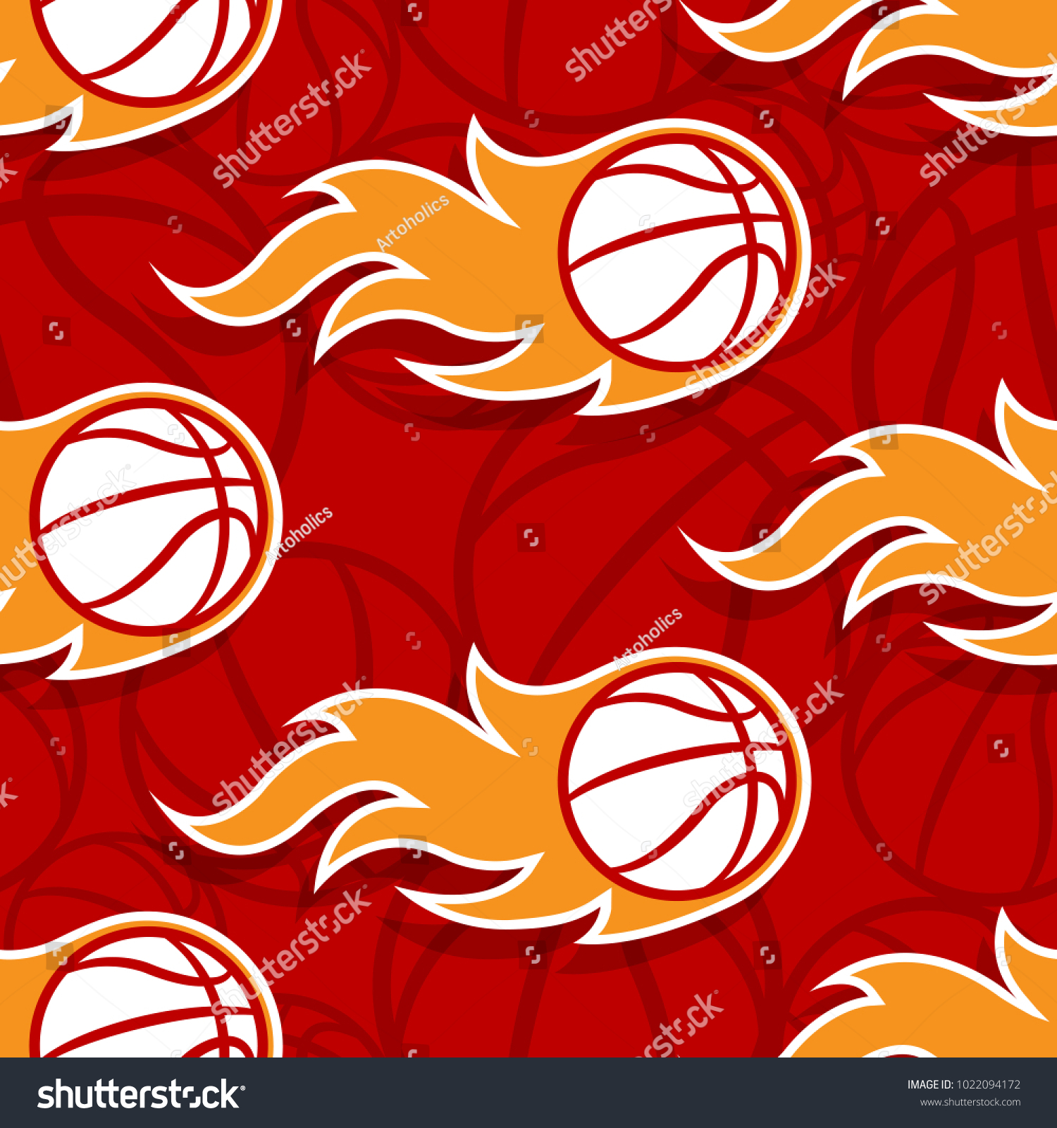 Seamless pattern with burning basketball ball. Vector illustration. Ideal for wrapping  packaging  wallpaper and any kind of decoration.