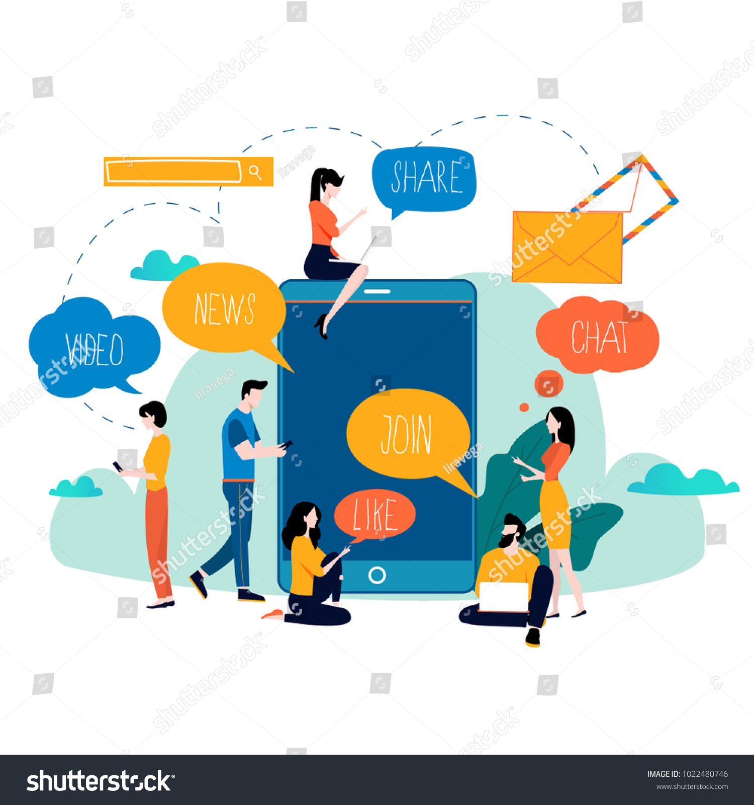 Social media  networking  chatting  texting  communication  online community  posts  comments  news flat vector illustration. People with speech bubbles design for mobile and web graphics
