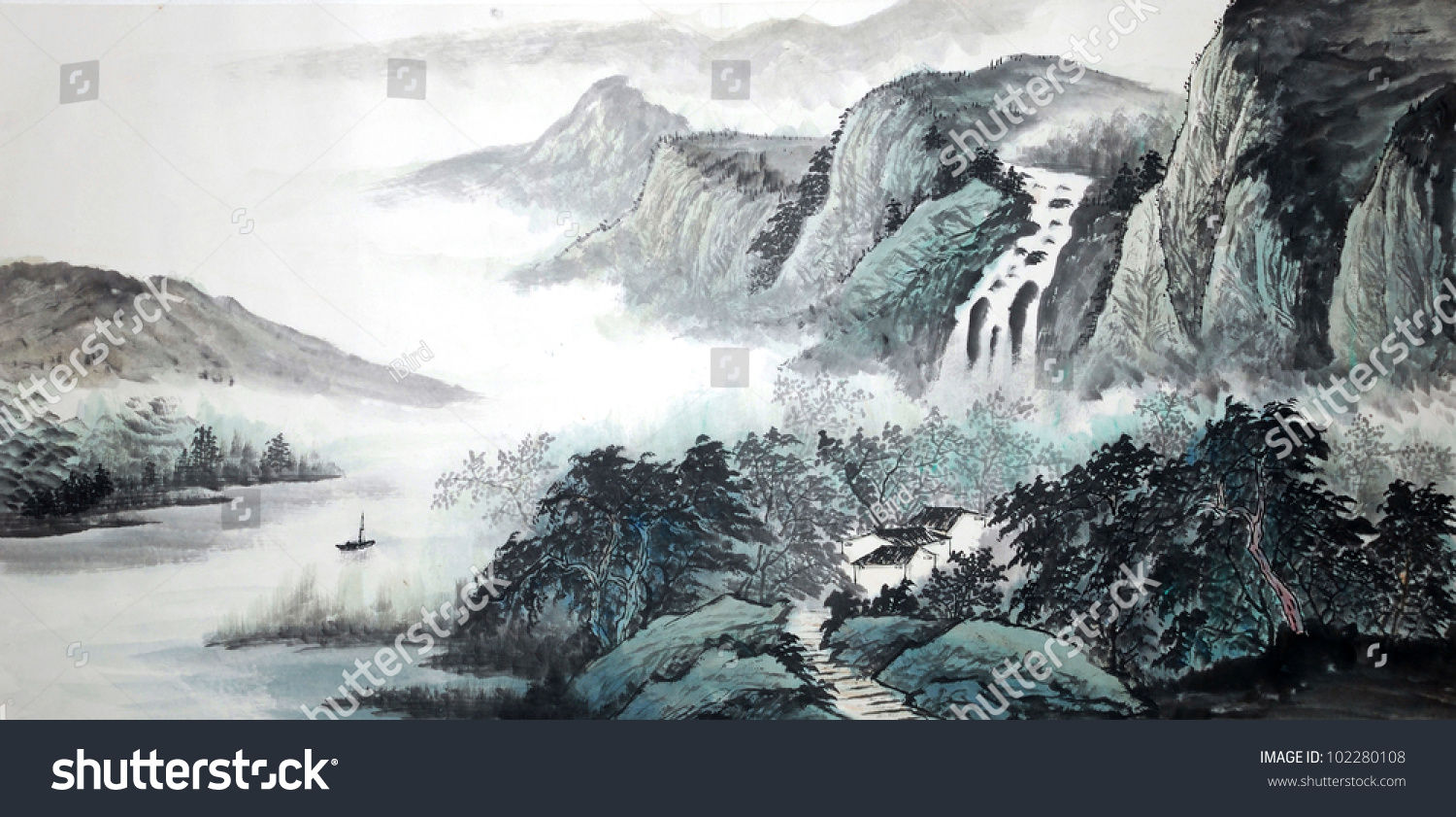 Ink and wash landscape painting.