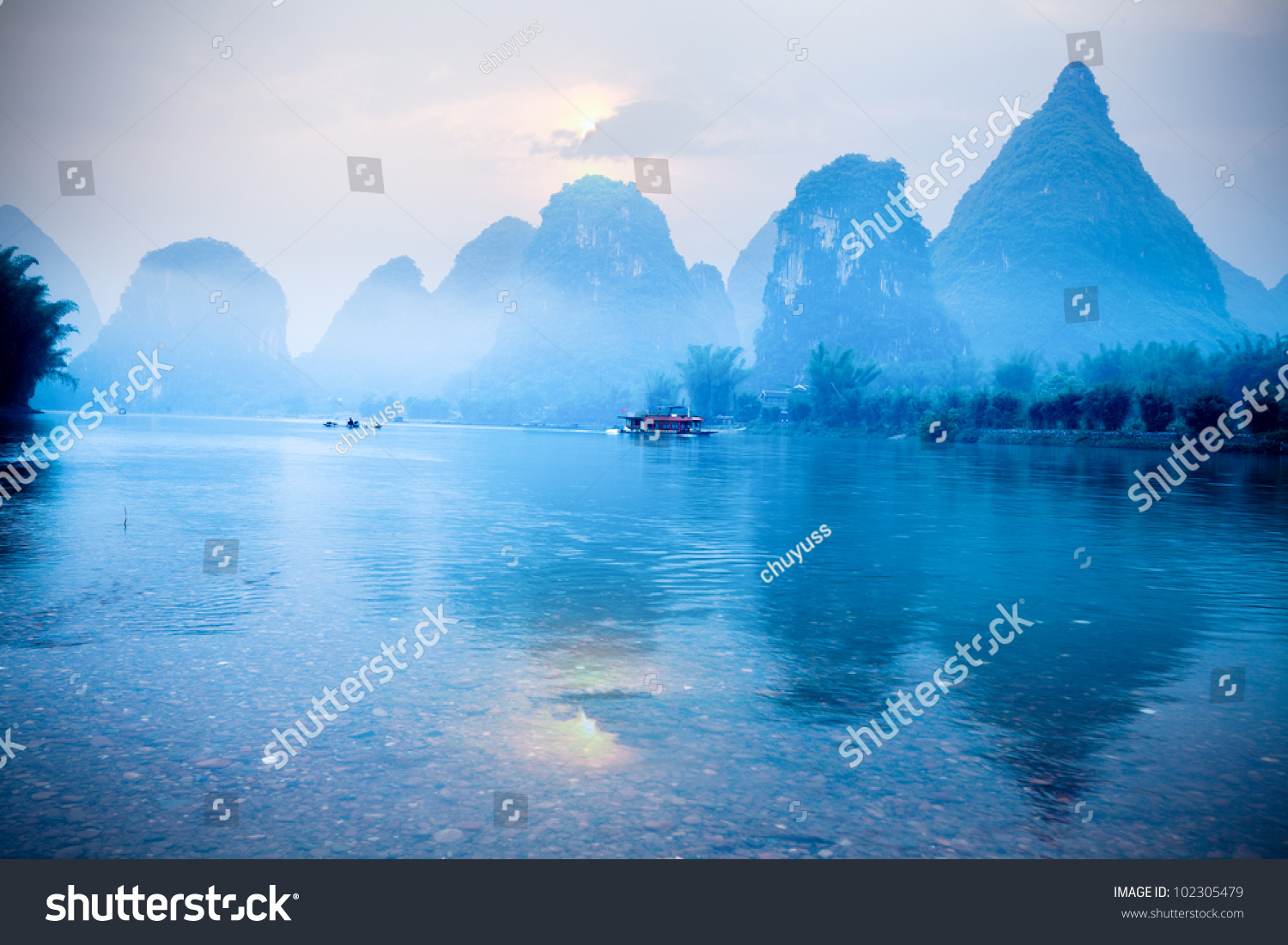 karst hills scenery at sunrise  a famous tourist destination in yangshuo guilin China